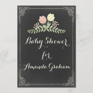 Vintage Floral Laurels Chalkboard Baby Shower Invitation