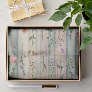 Vintage Floral Lavender Pink Rose Stripe Design Tissue Paper