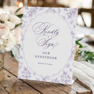 Vintage Floral Lavender Purple Guestbook Wedding Pedestal Sign
