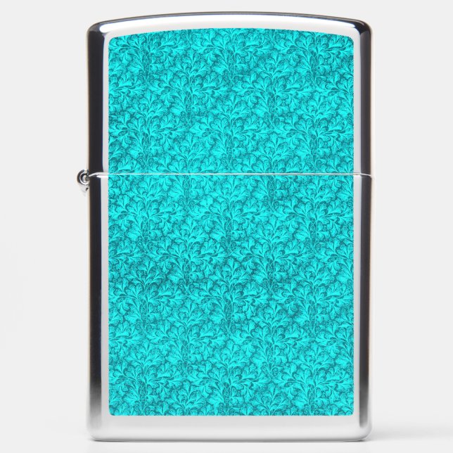 Vintage Floral Leaf Teal Zippo Lighter (Front)