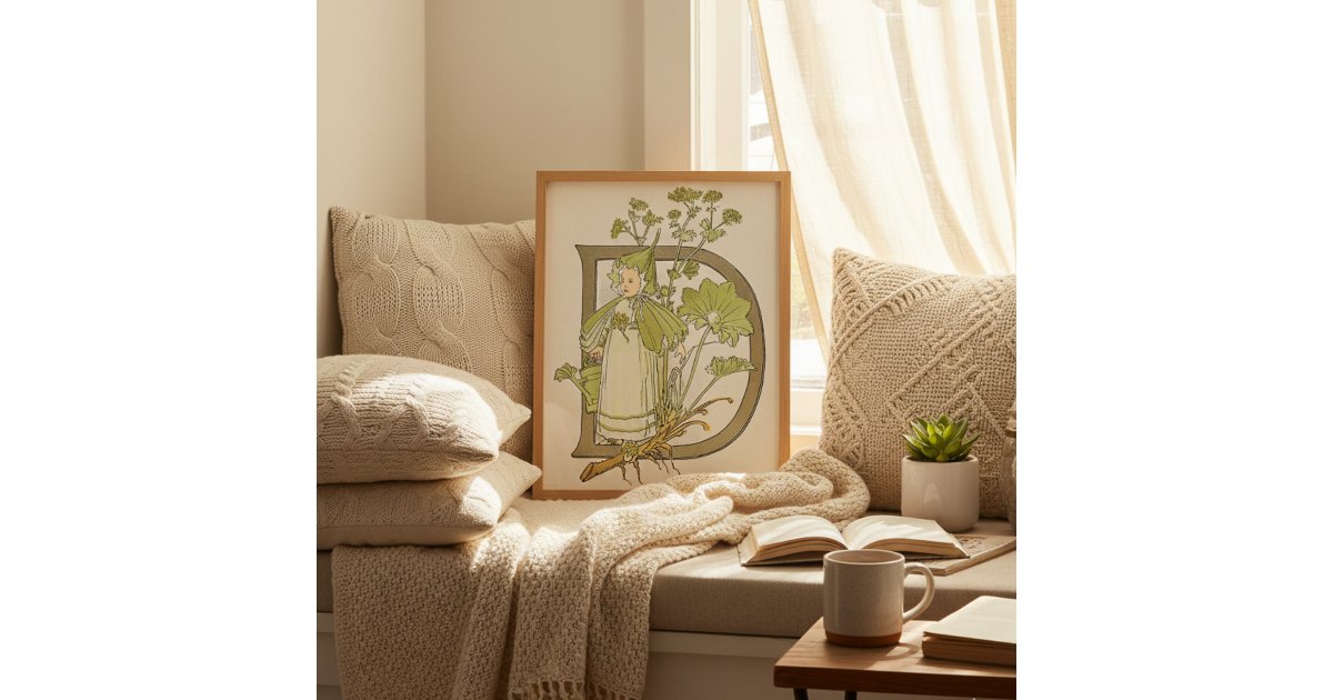 Vintage Floral Letter D by Ottilia Adelborg Poster | Zazzle