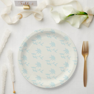 Vintage Floral Light Blue And Cream Pattern Paper Plates