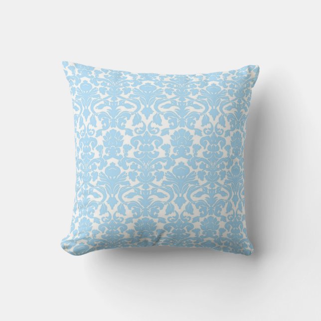 Vintage Floral Light Blue Damask Seal Pillow (Front)