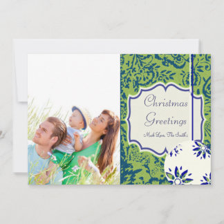 Vintage Floral Lime Green Christmas photo card
