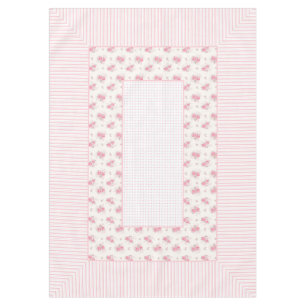 Vintage floral, lines & dots tablecloth 60"x84"