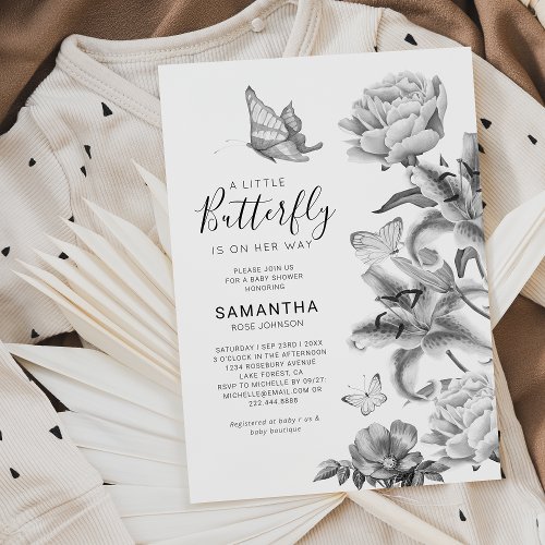 Vintage Floral Little Butterfly Baby Shower Invitation