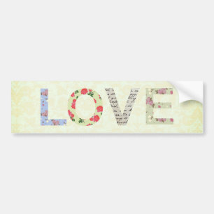 Vintage Floral Love - cream Bumper Sticker