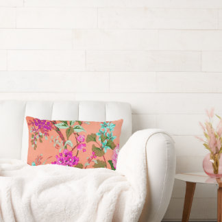 Vintage Floral Lumbar Pillow in Salmon Pink