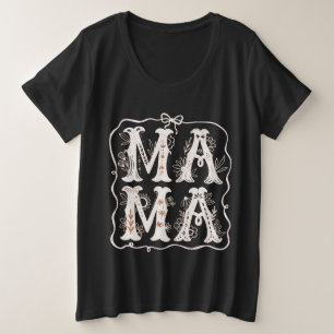 Vintage Floral MAMA Typography Plus Size T-Shirt