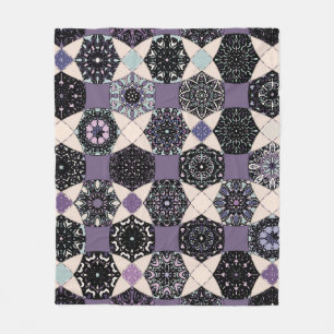 Vintage Floral Mandala: Colorful Seamless Fleece Blanket