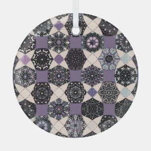 Vintage Floral Mandala: Colorful Seamless Glass Ornament