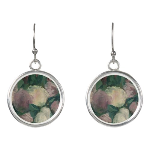 Vintage Floral Manet Painting of Peonies Earrings