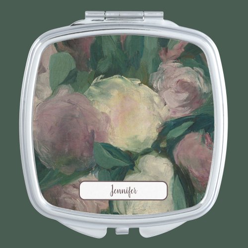 Vintage Floral Manet Painting of Peonies Your Name Compact Mirror
