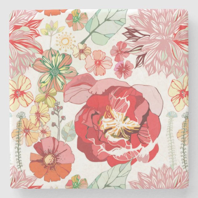 Vintage Floral Marble Stone Coaster (Front)