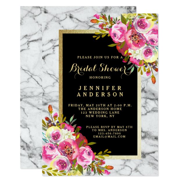 Vintage Floral Marble Wedding Bridal Shower Invite
