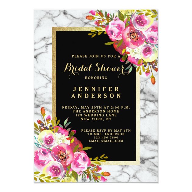 Vintage Floral Marble Wedding Bridal Shower Invite