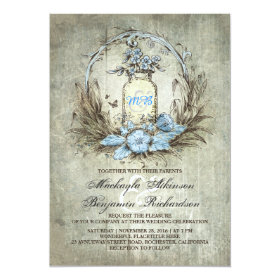 Vintage floral mason jar rustic wedding invitation