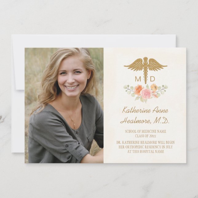 Vintage Floral Medical School Graduation Announcement (Front)