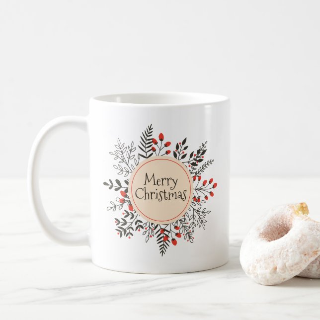 Vintage Floral Merry Christmas | Classic Mug (With Donut)
