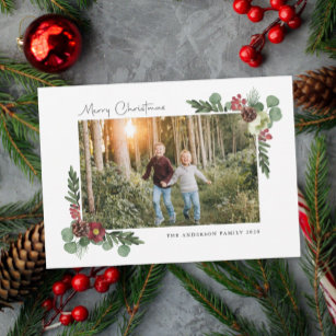 Vintage Floral Merry Christmas Photo Card