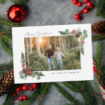 Vintage Floral Merry Christmas Photo Card<br><div class="desc">This on trend Christmas photo card features hand drawn,  vintage style florals and botanicals.</div>