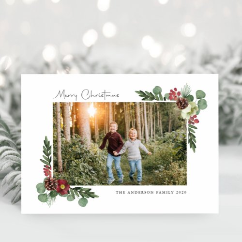Vintage Floral Merry Christmas Photo Card