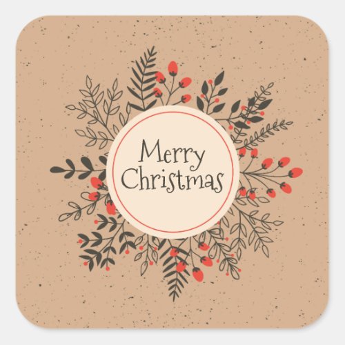 Vintage Floral Merry Christmas  Sticker Seal