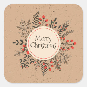 Vintage Floral Merry Christmas Sticker Seal
