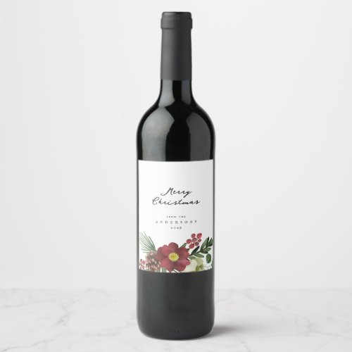 Vintage Floral Merry Christmas Wine Label