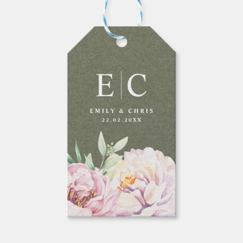 Vintage Floral Minimalist Monogram Wedding Gift Tags