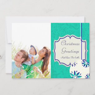Vintage Floral Mint and Navy Christmas photo card
