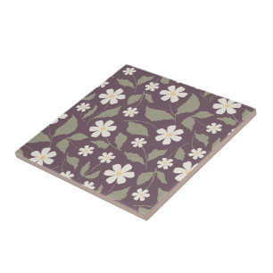 Vintage Floral Modern Cottage Sage & Plum Ceramic Tile
