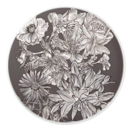 Vintage Floral Modern Grey Botanical Chic Rustic Ceramic Knob