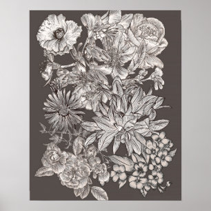 Vintage Floral Modern Grey Botanical Chic Wall Art