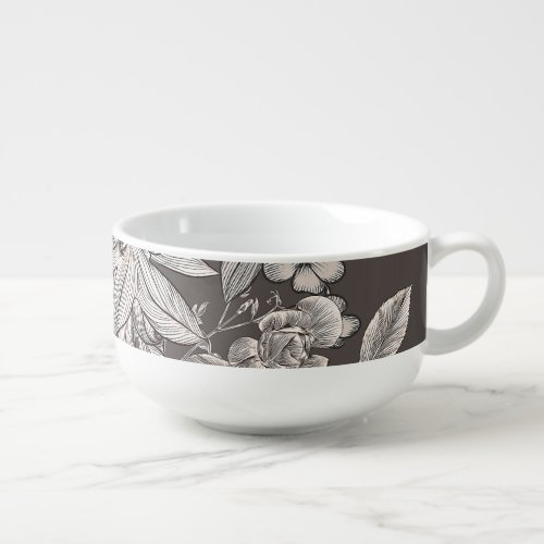 Vintage Floral Modern Ivory Grey Botanical Rustic Soup Mug