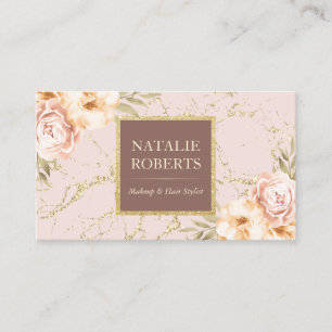 Vintage Floral Modern Marble Makeup Artist Salon Business Card