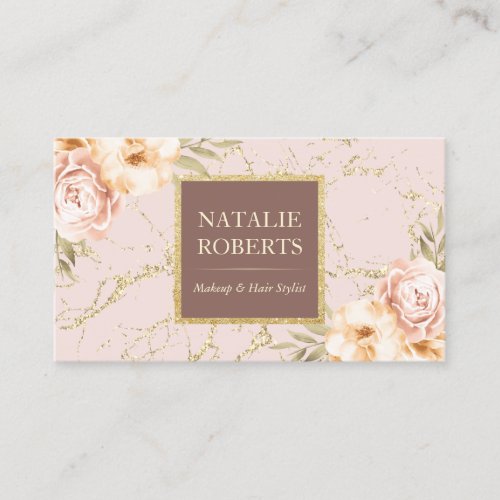 Vintage Floral Modern Marble Makeup Artist Salon Business Card