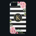 Vintage Floral Monogram Black White Striped iPhone 8/7 Case<br><div class="desc">Decorate your iPhone in Style with this Personalized "Vintage Floral Monogram Black White Striped" unique case! You can customize it with your name or text on this design. If you need further customization, please click the "Customize it" button and use our design tool to resize, rotate, change colors, add text...</div>
