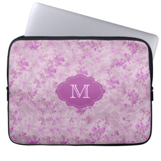 Vintage Floral Monogram Case, Shades of Purple Laptop Sleeve