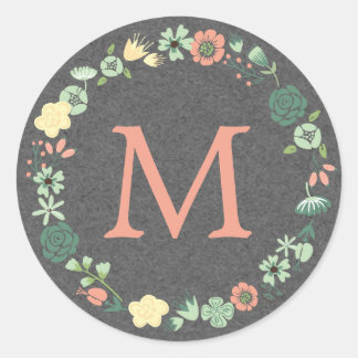 VINTAGE FLORAL MONOGRAM CLASSIC ROUND STICKER