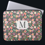 Vintage Floral⎥ Monogram Computer Sleeve<br><div class="desc">Soft gray background with vintage floral seamless pattern in soft spring tones blush,  peach and mauve with custom monogram in serif font</div>