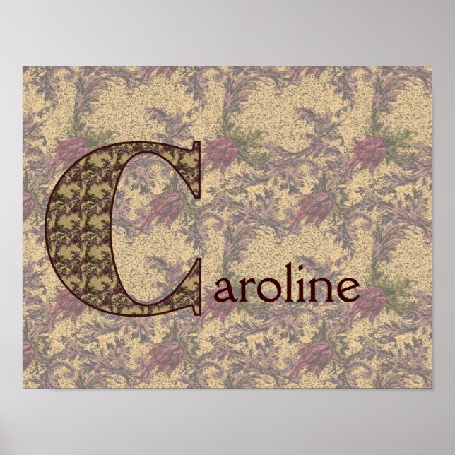 Vintage Floral Monogram Initial C Personalized Poster (Front)