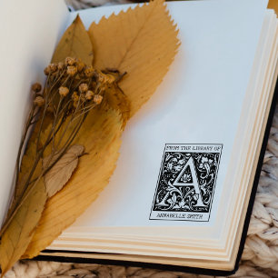 Vintage Floral Monogram Letter A From the Library Rubber Stamp