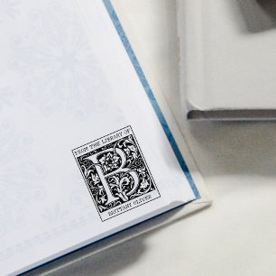Vintage Floral Monogram Letter B From the Library Rubber Stamp