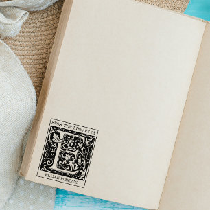 Vintage Floral Monogram Letter E From the Library  Rubber Stamp