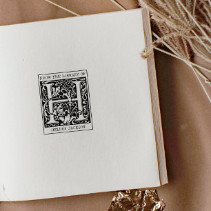Vintage Floral Monogram Letter H From the Library Rubber Stamp