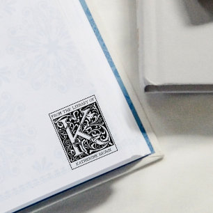 Vintage Floral Monogram Letter K From the Library Rubber Stamp