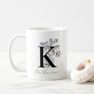 Vintage Floral Monogram Letter K Name Coffee Mug