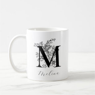 Vintage Floral Monogram Letter M Name Coffee Mug