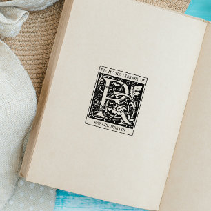 Vintage Floral Monogram Letter R From the Library Rubber Stamp